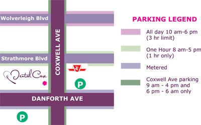 Location of on the Danforth Dental Care Group